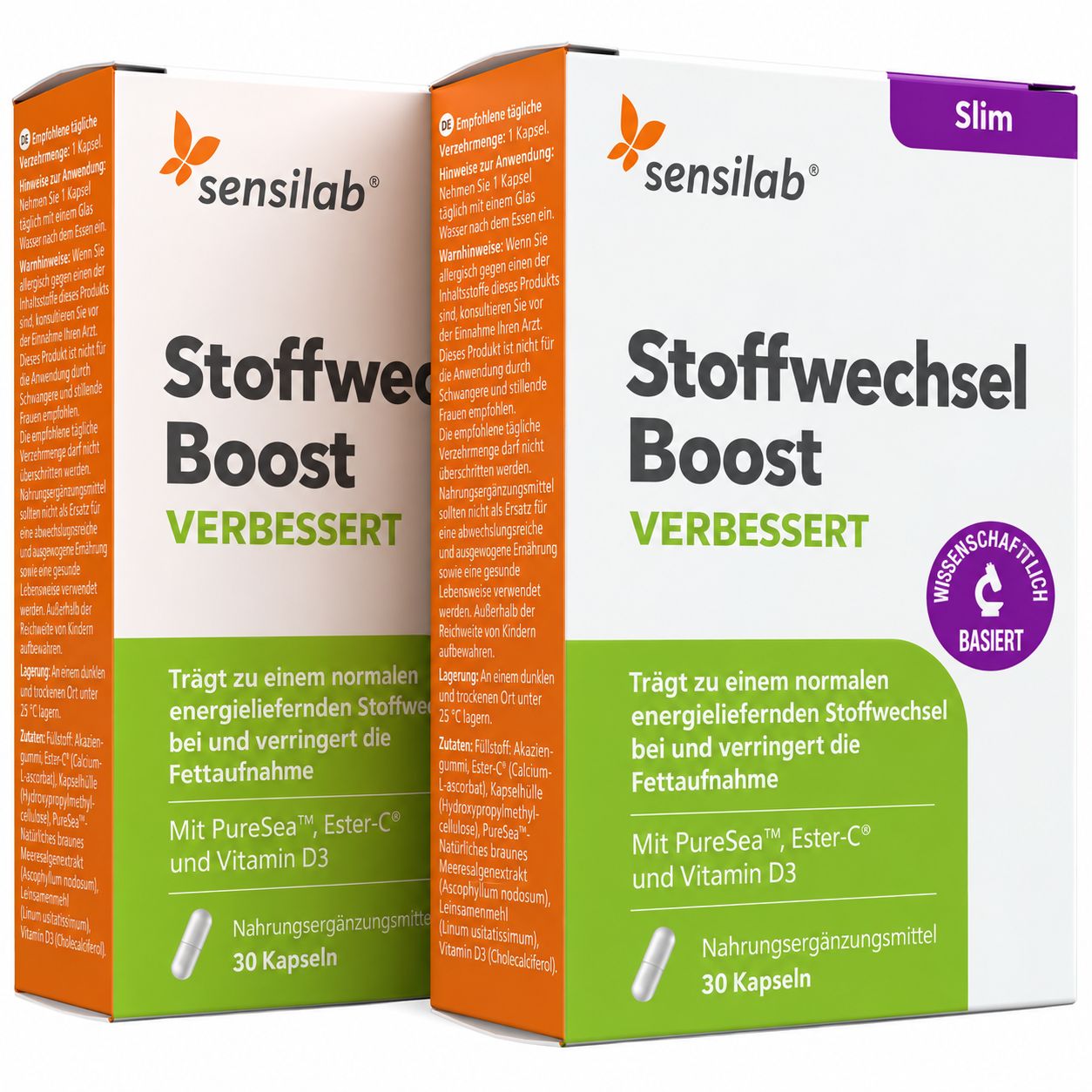Sensilab Moroslim 400 Flasche. Zutaten: MOROSIL, Extrakt aus schwarzem Pfeffer, Vitamin C.