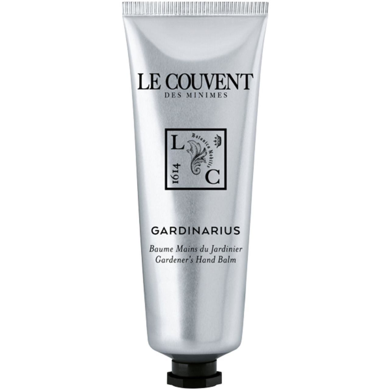 Silberne Tube mit schwarzem Deckel, Le Couvent Gardinarius Hand Balm.