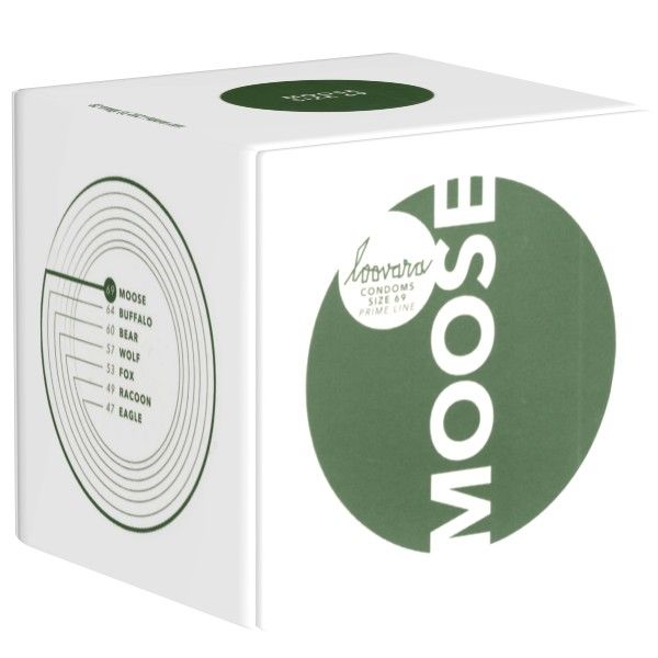 Würfelförmige Loovara Moose Kondombox, Größe 69.