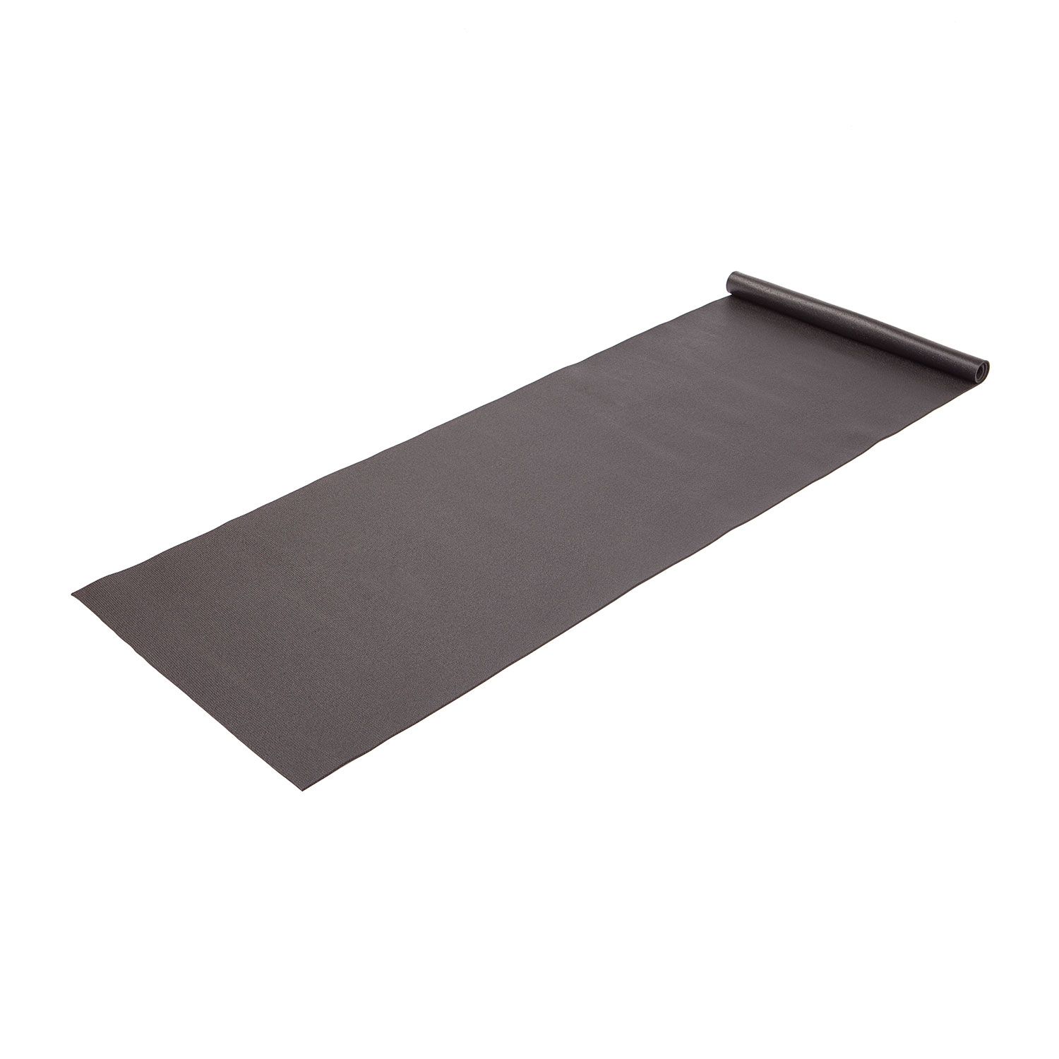 Schwarze PVC-Rolle, teilweise abgerollt. Rechteckige Form. Liegt auf weißem Untergrund.