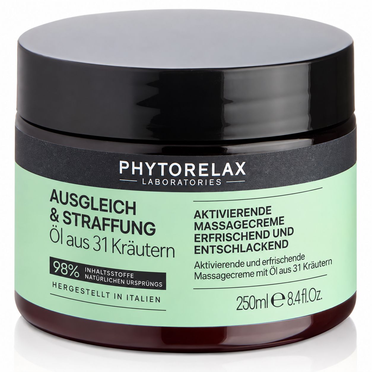Braune Dose Phytorelax Laboratories mit 250ml Massagecreme.