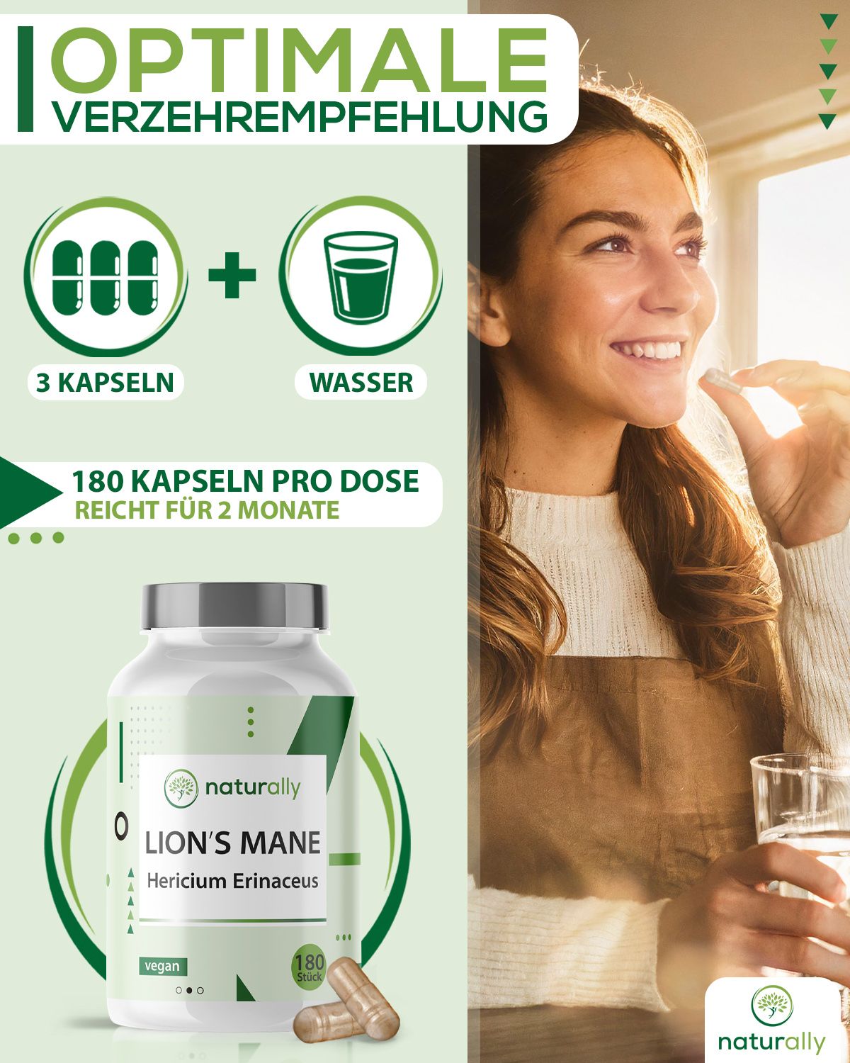 naturally Lion's Mane | 1950mg Löwenmähne Pilz Extrakt pro Tagesdosis