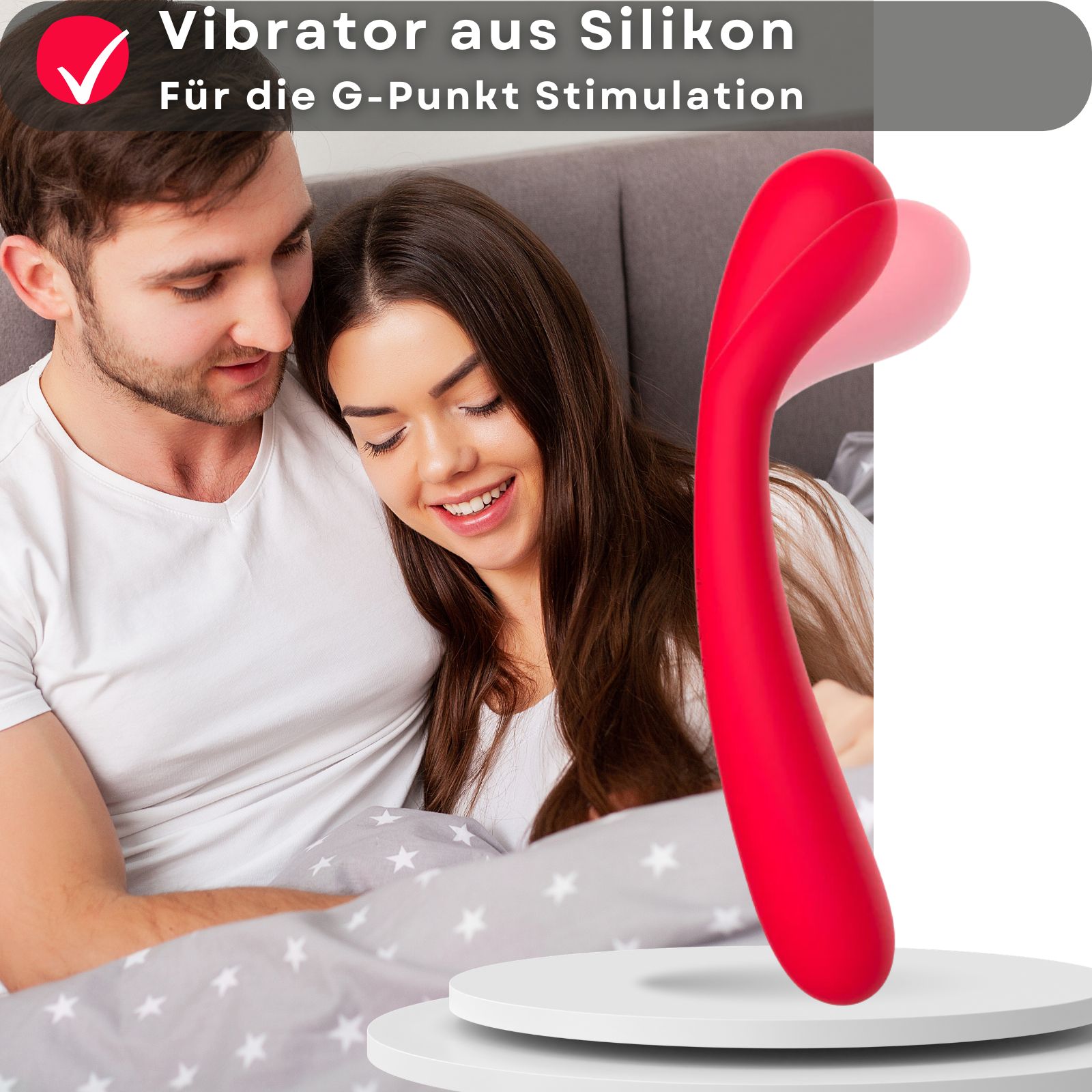 Roter Vibrator. Silikon. G-Punkt-Stimulation. Keine weiteren Details.