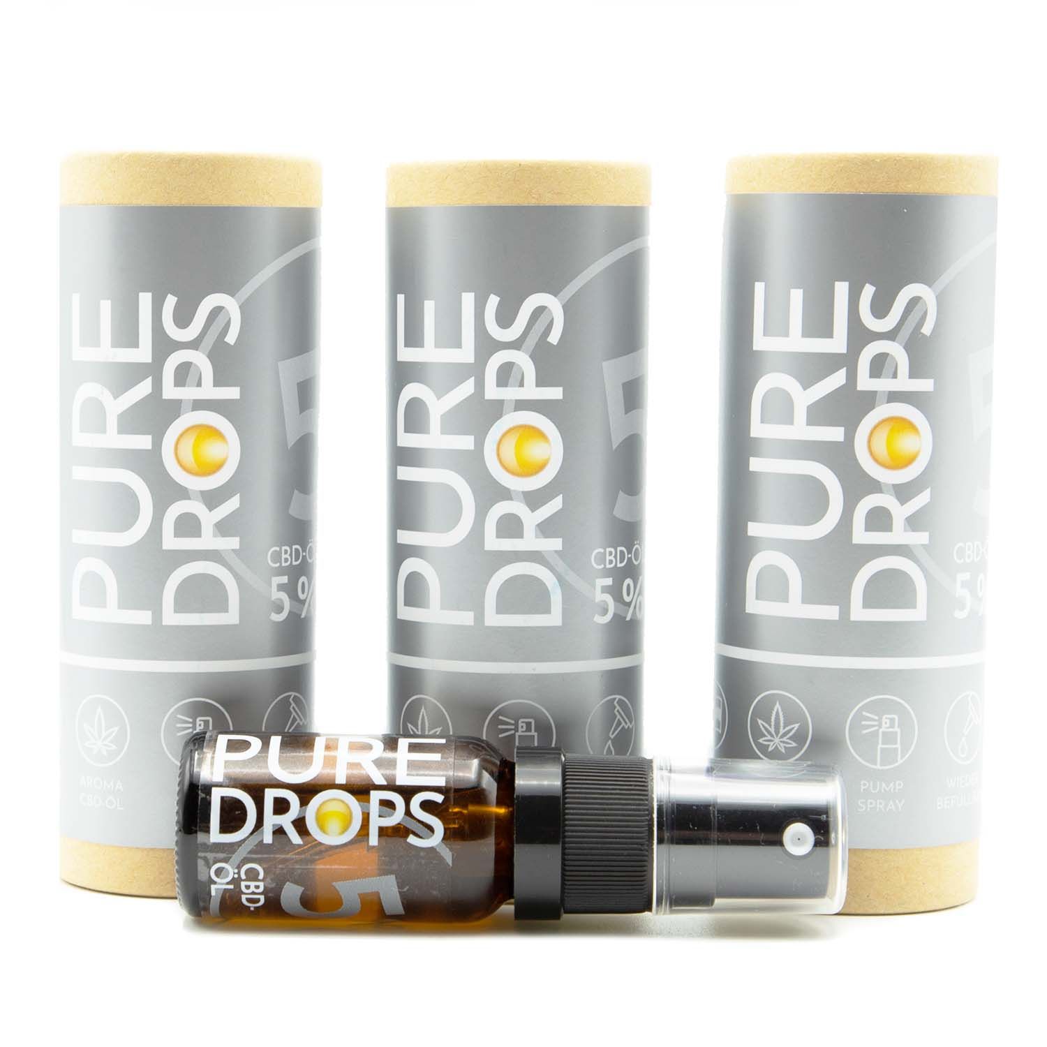 PURE DROPS CBD ÖL 3er Set (2+1 GRATIS) aus Österreich 5% CBD Vollspektrum