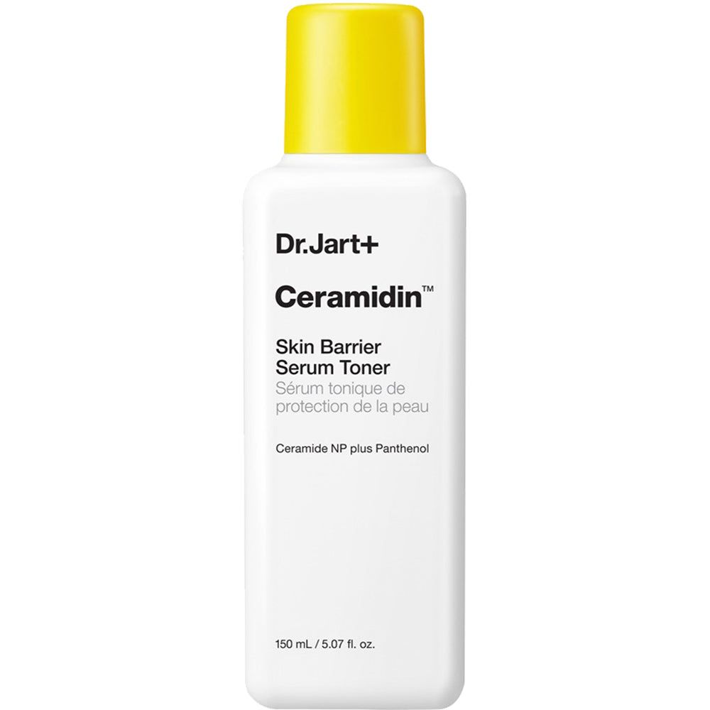 Produktflasche mit gelbem Deckel. Aufschrift: Dr.Jart+ Ceramidin Skin Barrier Serum Toner.