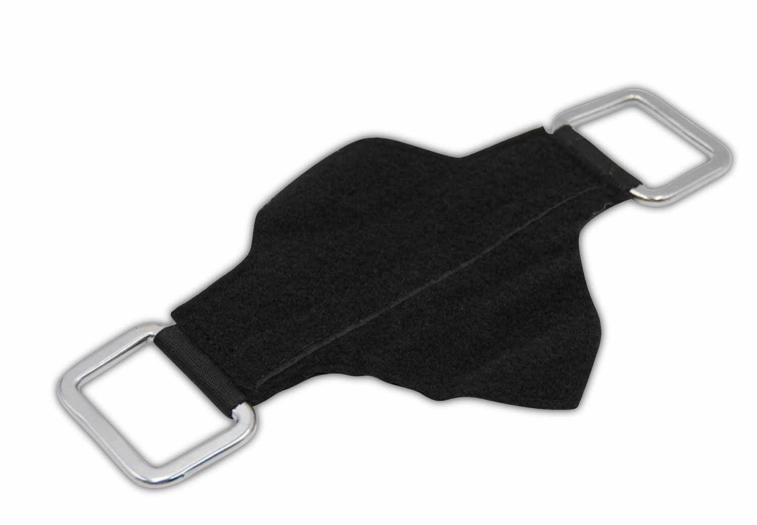 Schwarze AMKA Steigbügelaufhängung mit zwei Metallringen.