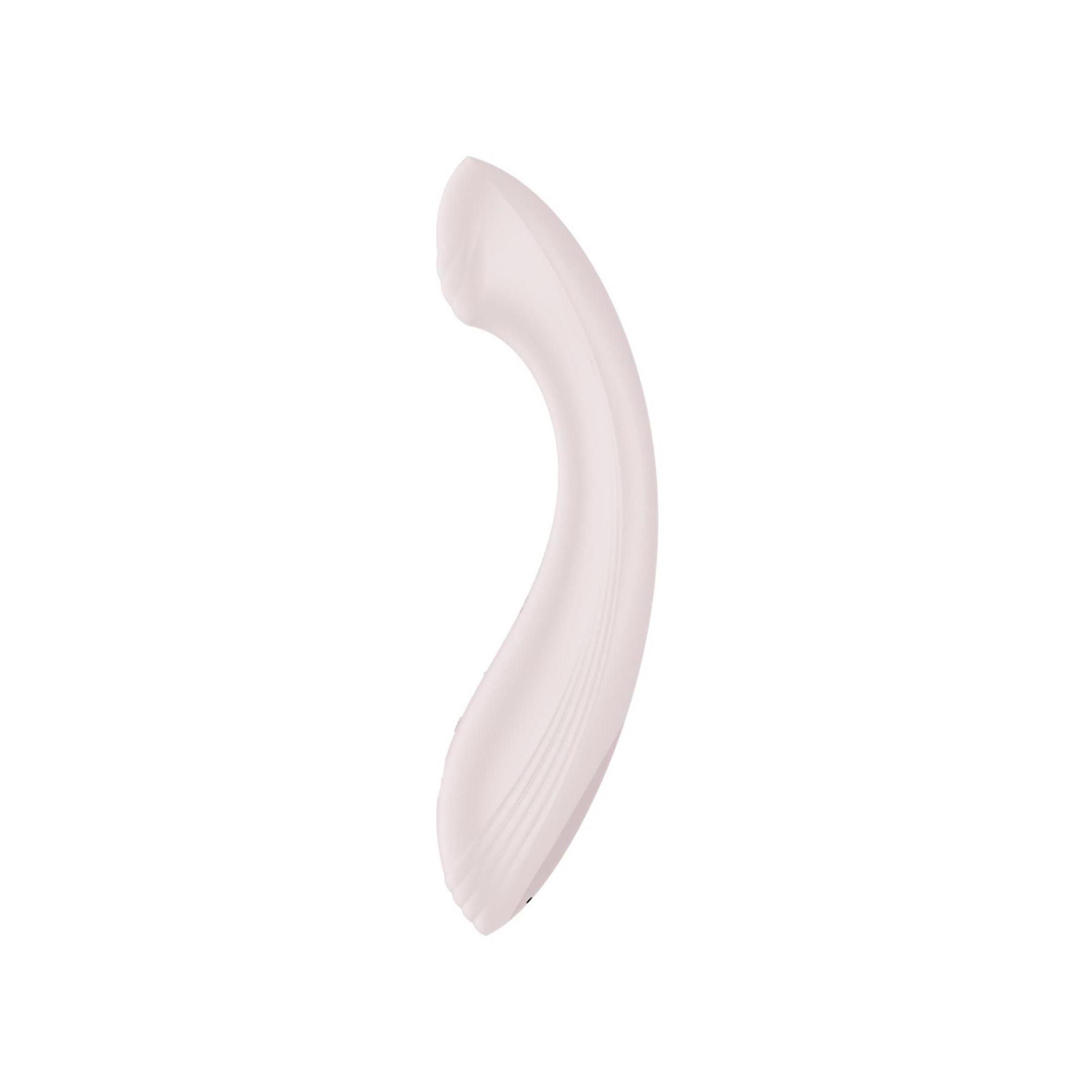 Hellrosa Vibrator mit geschwungener Form. Glatte Oberfläche.