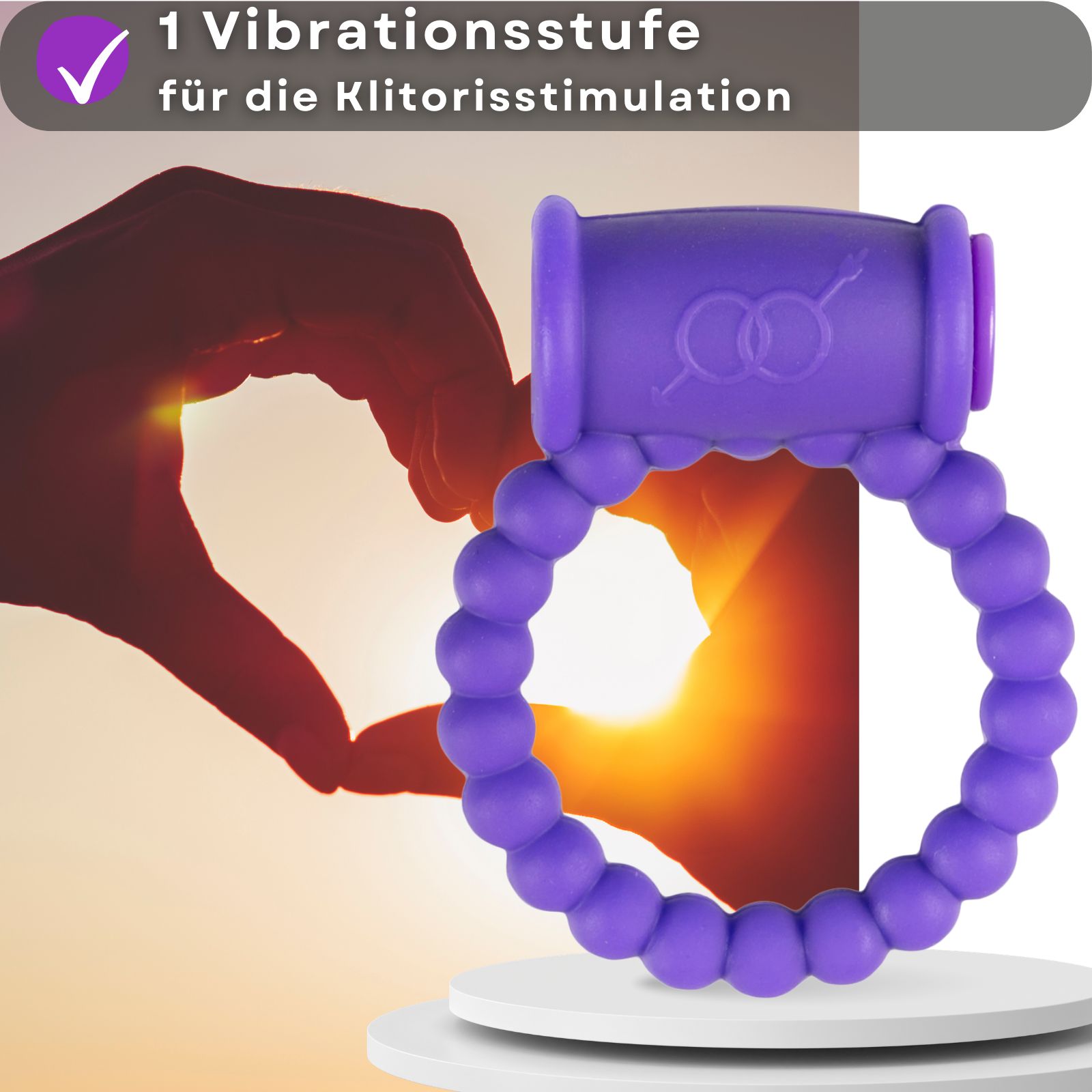 Penisring vor Sonnenuntergang, Text: 1 Vibrationsstufe für Klitorisstimulation.