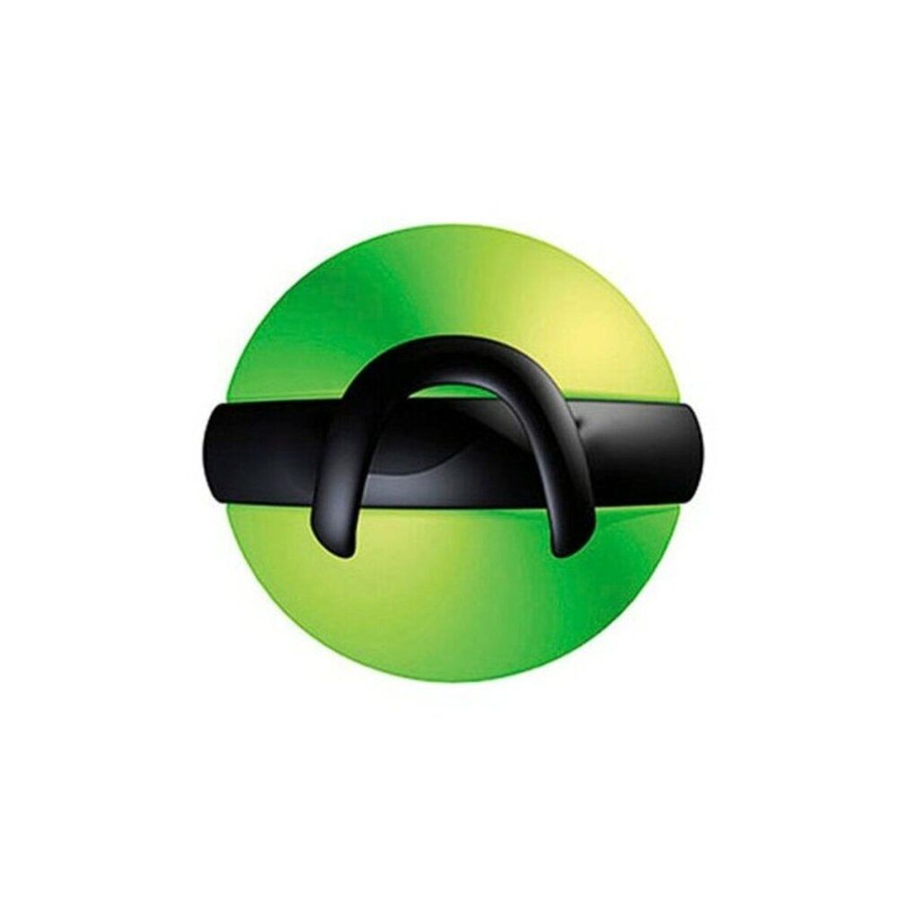 Grüne Kugel mit schwarzem Band und Griff. Wellness-Produkt.