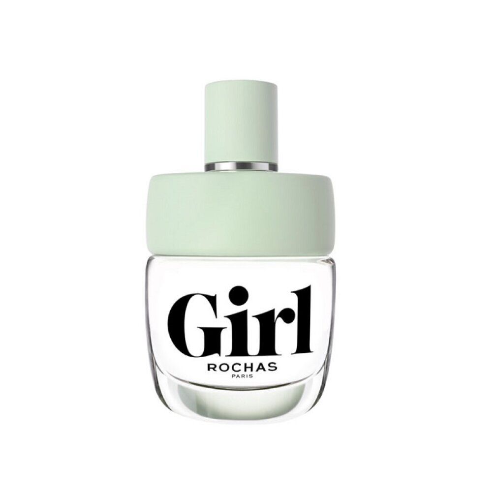 Glasflakon mit hellgrünem Verschluss. Aufschrift "Girl" und "Rochas" darunter.
