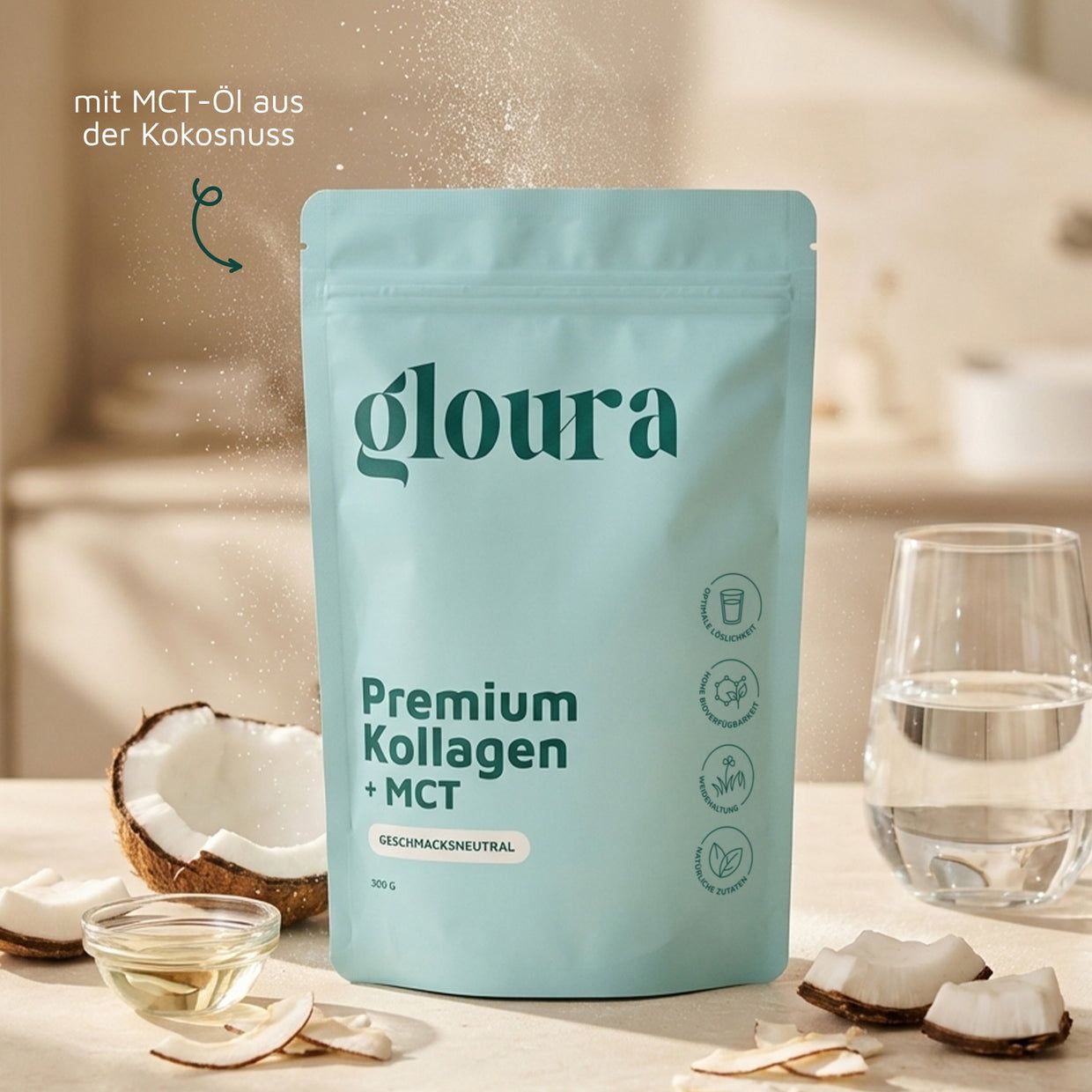 Gloura® Kollagen Hydrolysat Pulver (Typ 1 & 3) mit MCT Premium für Haut Haare Nägel