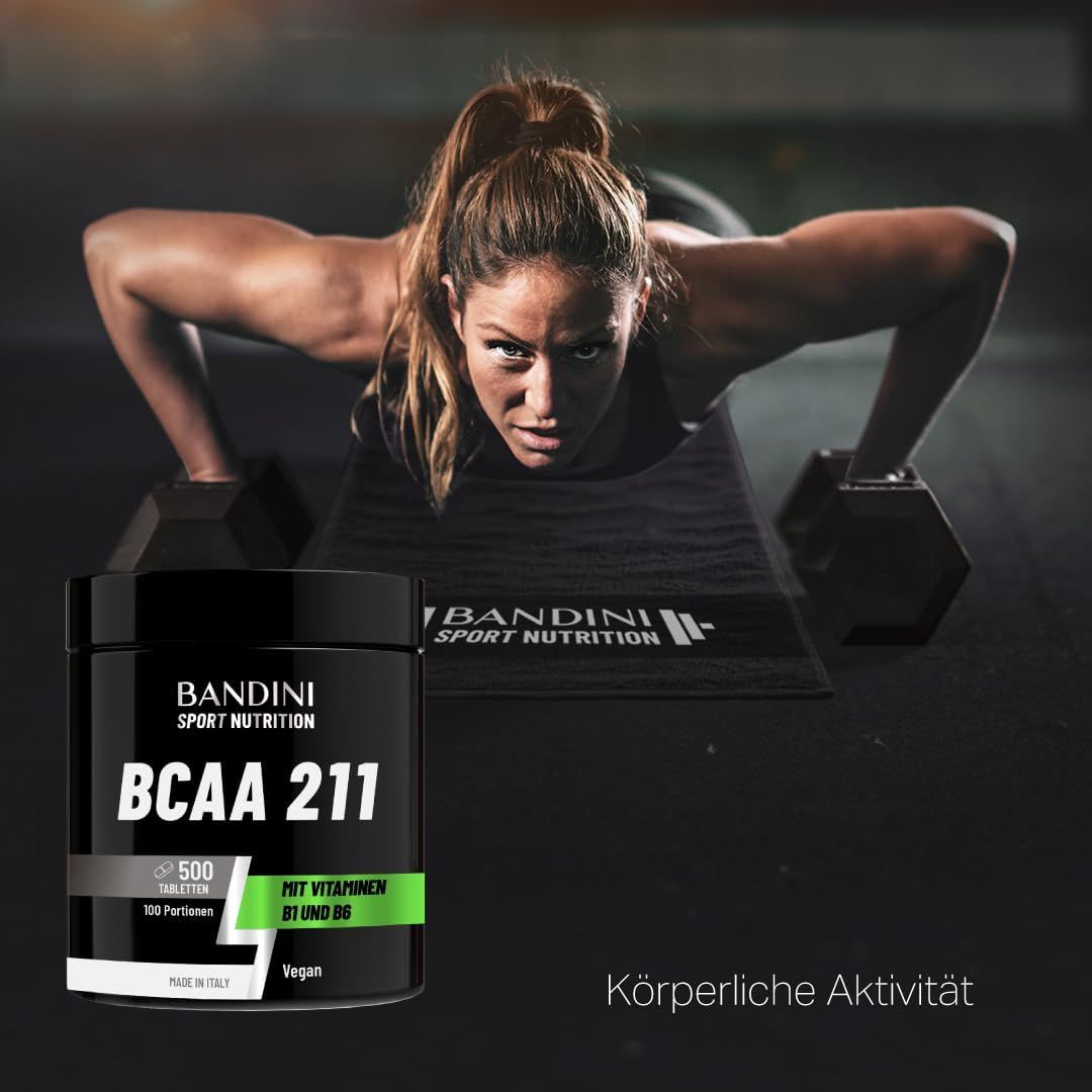 Bandini Sport Nutrition BCAA 211 Dose mit Vitaminen B1 und B6, 100 Portionen, 500 Tabletten.