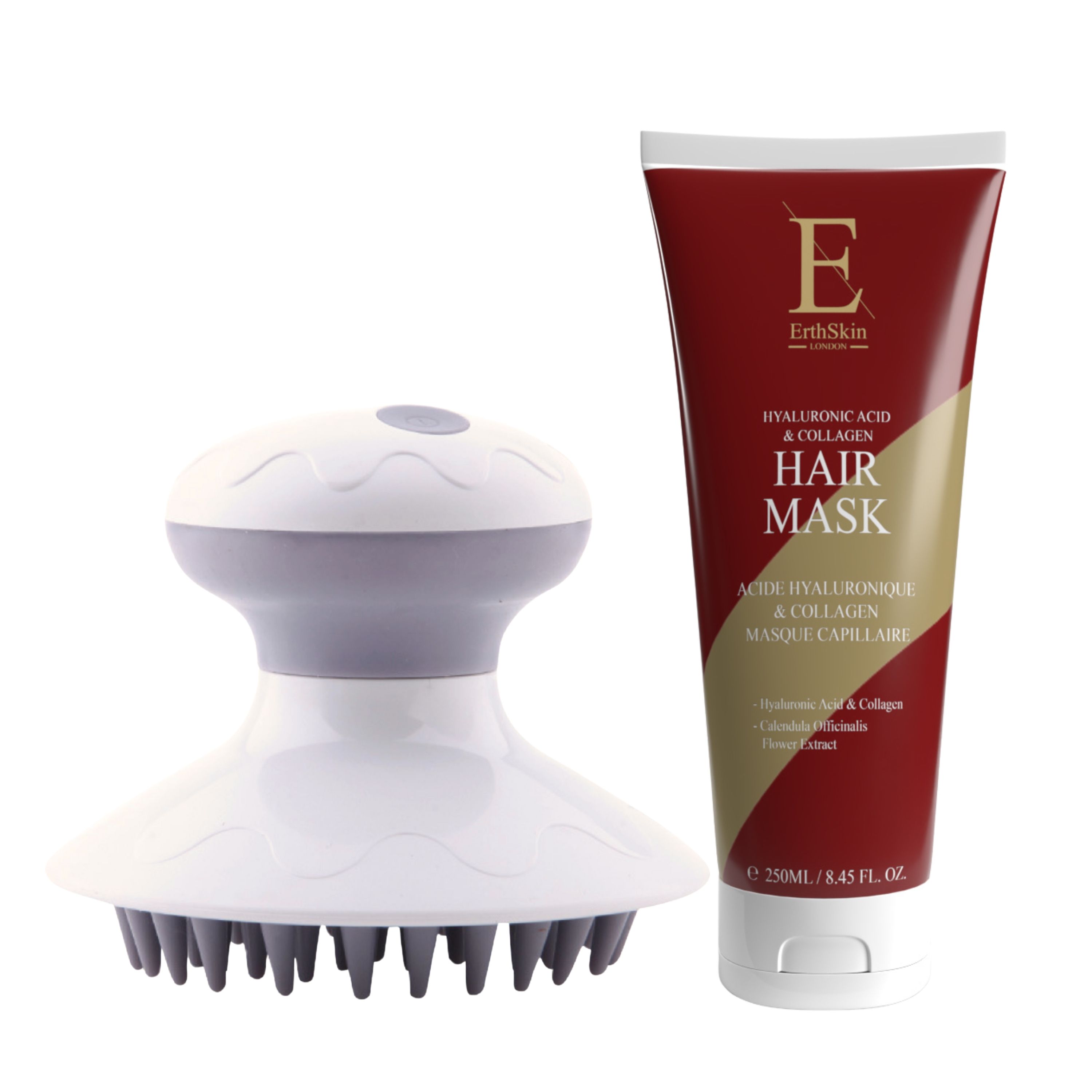 Haarmaske und Kopfhautmassagegerät.