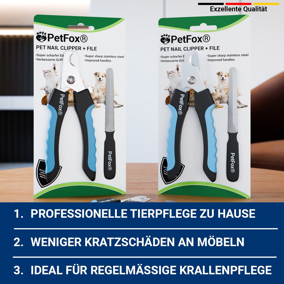 PetFox Krallenschere Krallenzange mit Feile für Hunde, Katzen und Kleintiere