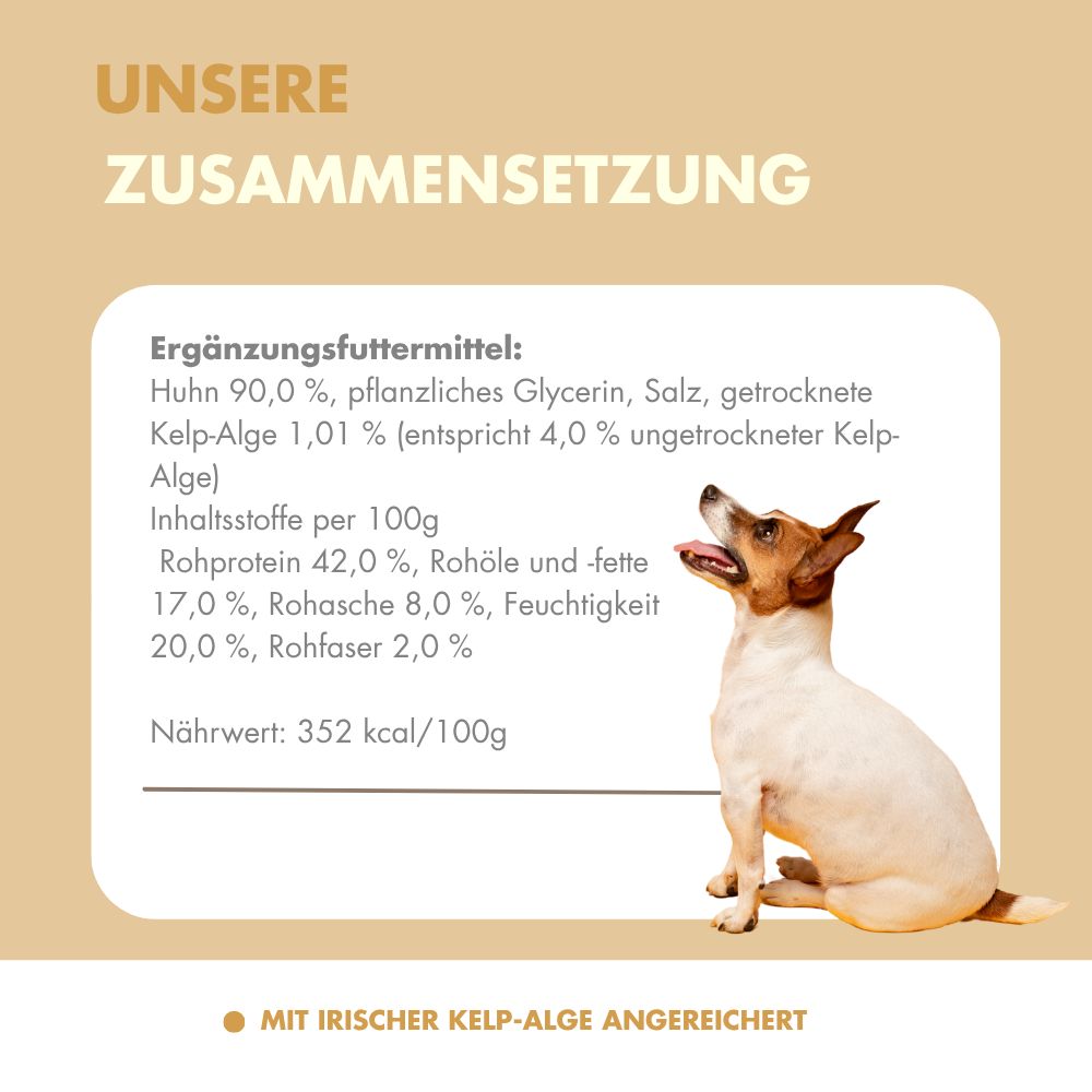 Hand hält Verpackung Irish Pure Chicken Strips mit Kelp-Alge.
