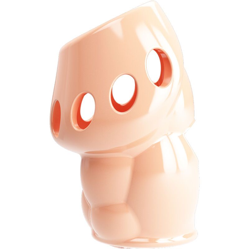 Hautfarbene Penis Hülle mit Löchern. Geformt mit einer Basis und einem oberen Teil mit Löchern. Aus Kunststoff.