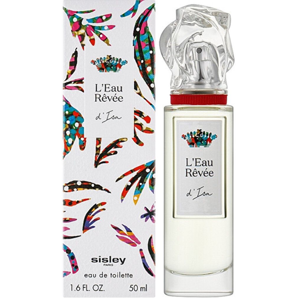 Sisley L'Eau Rêvée d'Isa Eau de Toilette Flakon und Verpackung mit buntem Muster.