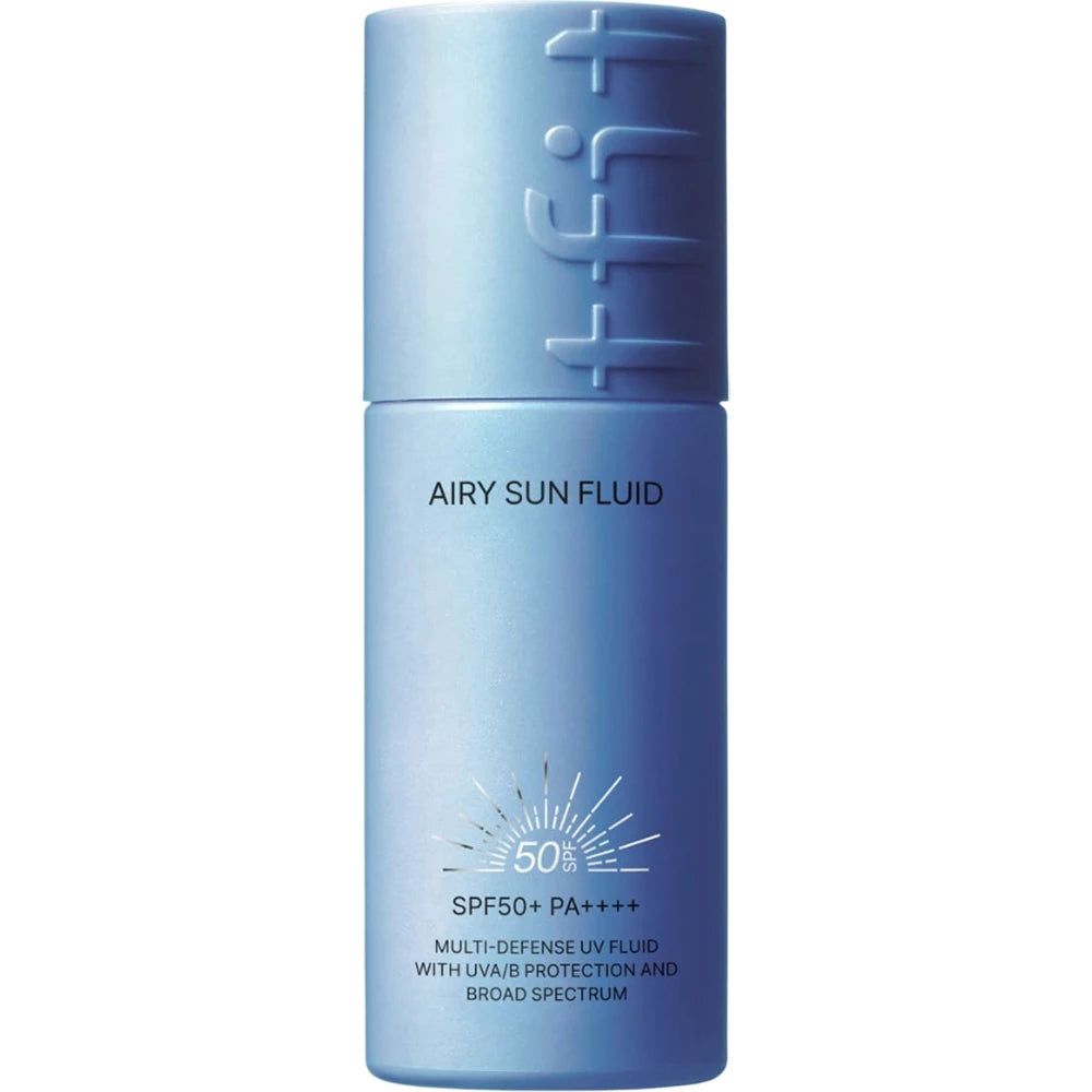 TFIT Airy Sun Fluid Flasche mit SPF50+ PA++++ und Sonnensymbol.