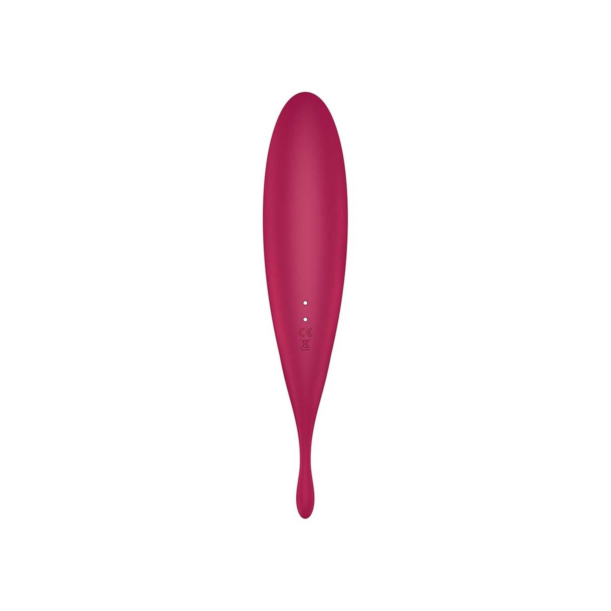 Weinroter Vibrator mit länglicher Form, abgerundeter Spitze und tropfenförmigem Ende.