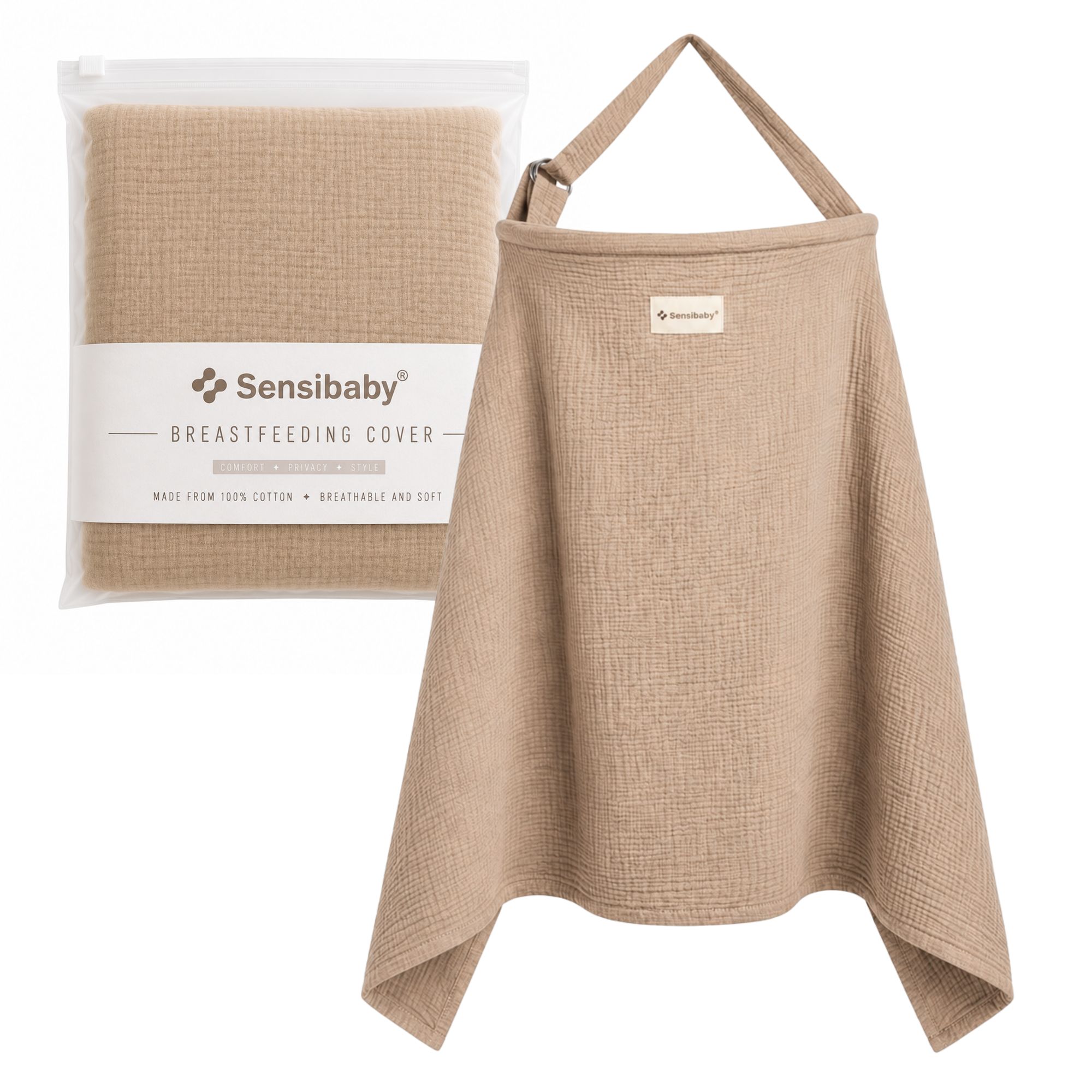 Sensibaby Stilltuch (Braun) - verstellbar - doppellagige Baumwolle