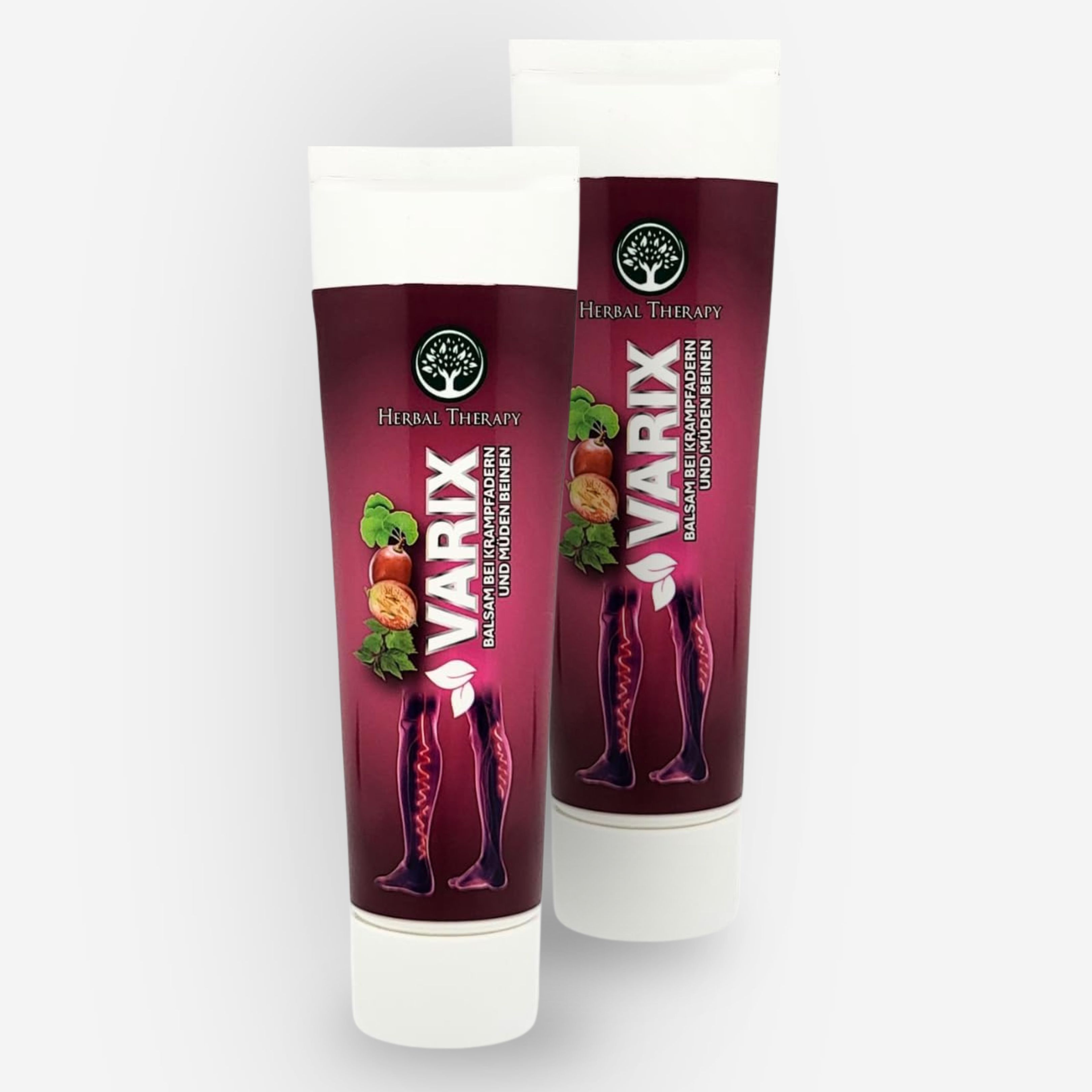 Zwei VARIX Balsam Tuben mit weißem Schraubverschluss.