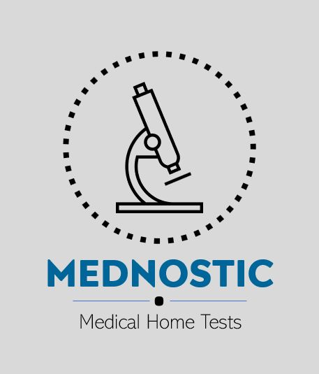 Mednostic Logo mit Mikroskop und Schriftzug 'Medical Home Tests'.