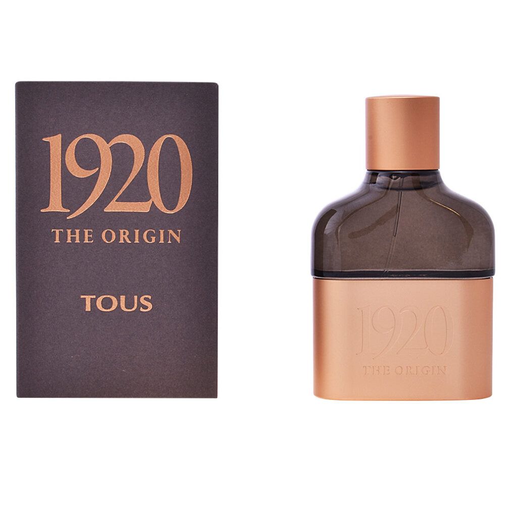 Parfümflasche und Verpackung. Flasche mit kupferfarbenem Boden und Deckel, dunklem Glas. Verpackung mit goldfarbenem Text.