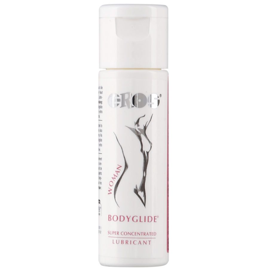 Eros Bodyglide Woman Gleitgel Flasche mit Silhouette einer Frau.