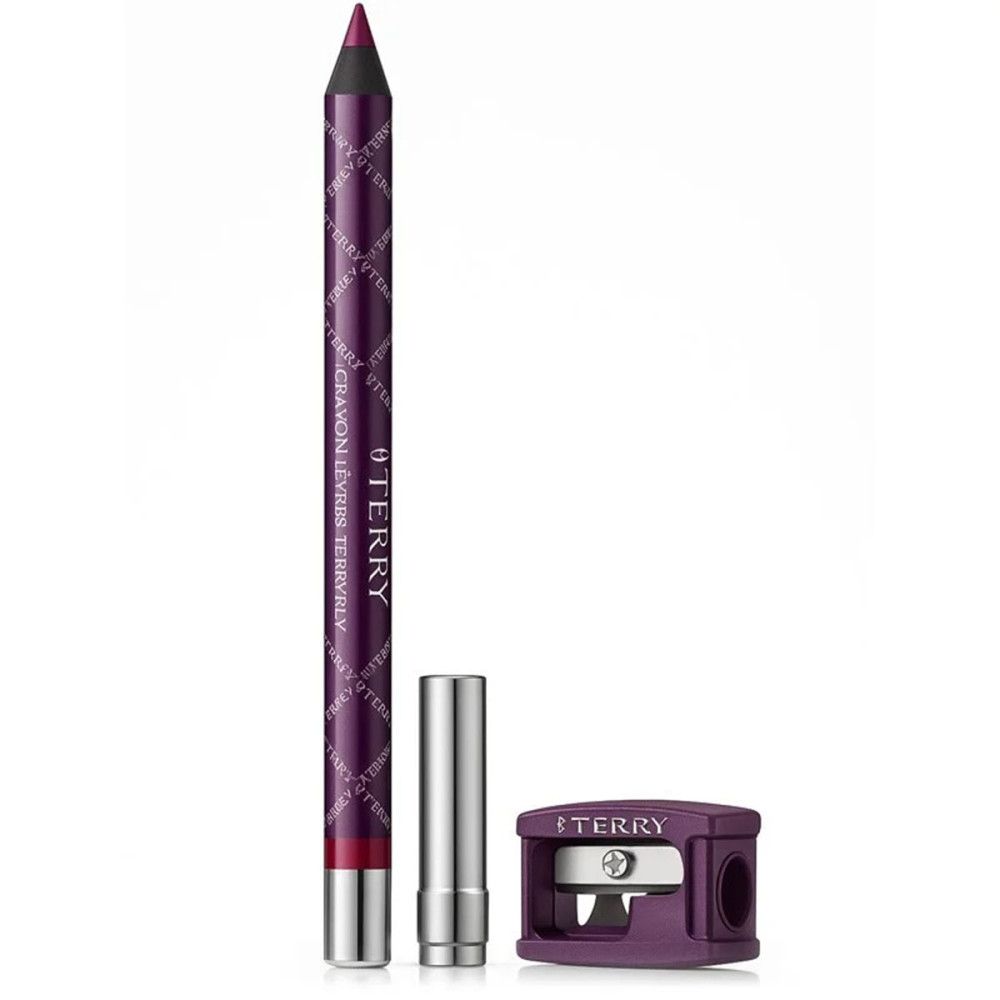Lippenstift-Stift, silberne Kappe, Anspitzer. Stift mit Schriftzug. Dunkelroter Stift, silberne Kappe, Anspitzer.