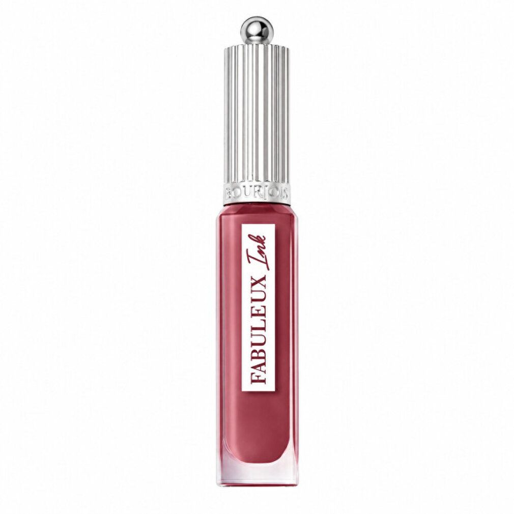 Bourjois Paris Fabuleux Ink. Rosa Flüssigkeit in einem transparenten Flakon mit silberfarbenem Deckel. Produktetikett mit Schriftzug.