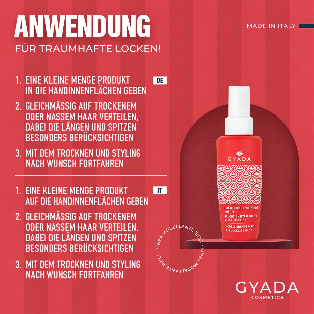 Rote Flasche mit Pumpspender, GYADA COSMETICS, Lockendefinition.