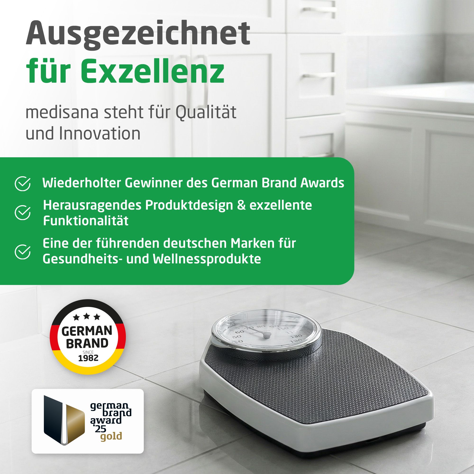 Analoge Personenwaage mit German Brand Award 2022 Siegel.