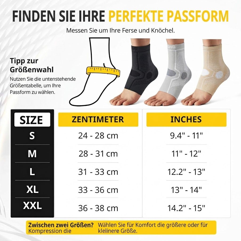 Person zieht schwarze Knöchelbandage an.