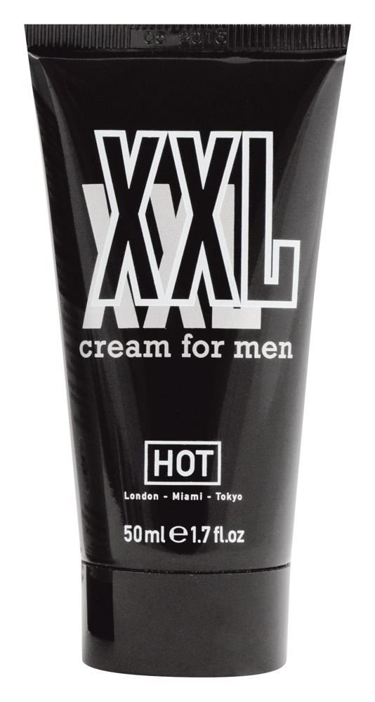 Schwarze Tube mit Aufschrift XXL cream for men. Marke HOT. 50ml 1.7 fl.oz.