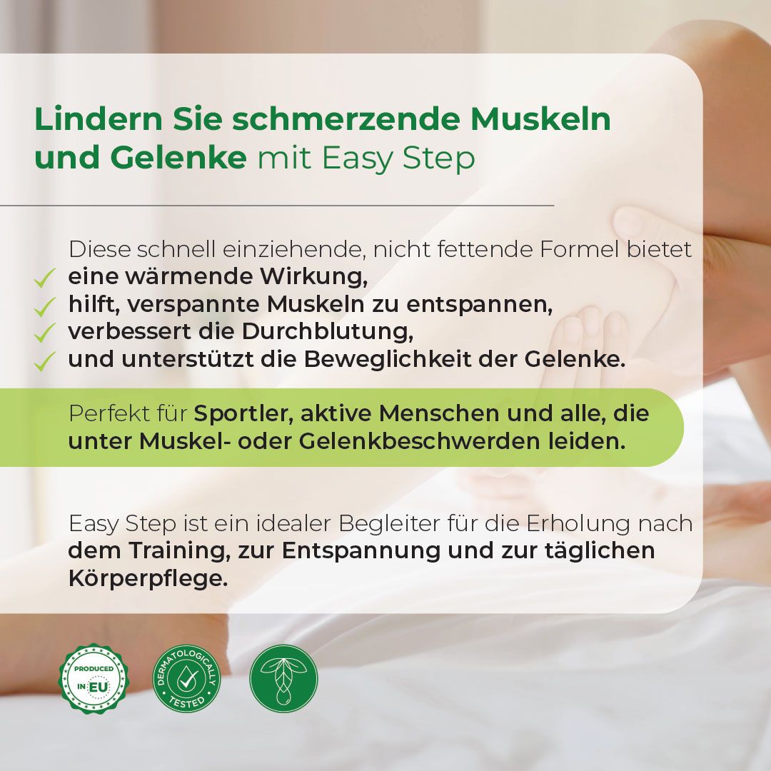 Biostile Easy Step Massagecreme lindert Muskel- und Gelenkschmerzen. Für Sportler und tägliche Pflege.