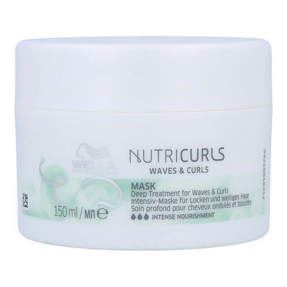 Weiße Dose mit Wella Nutricurls Mask. Text: Intensiv-Maske für Locken und welliges Haar. 150 ml.