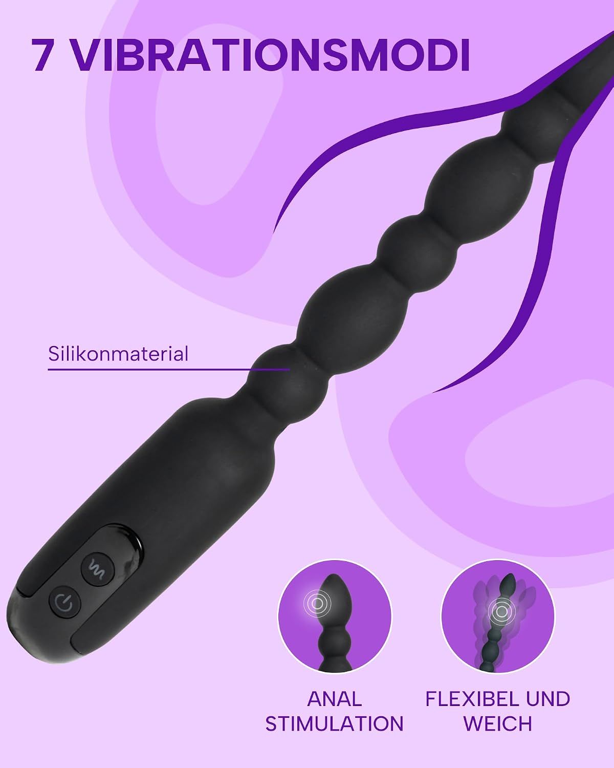 Schwarzer Silikon-Stimulator mit 7 Vibrationsmodi, flexibel und weich.