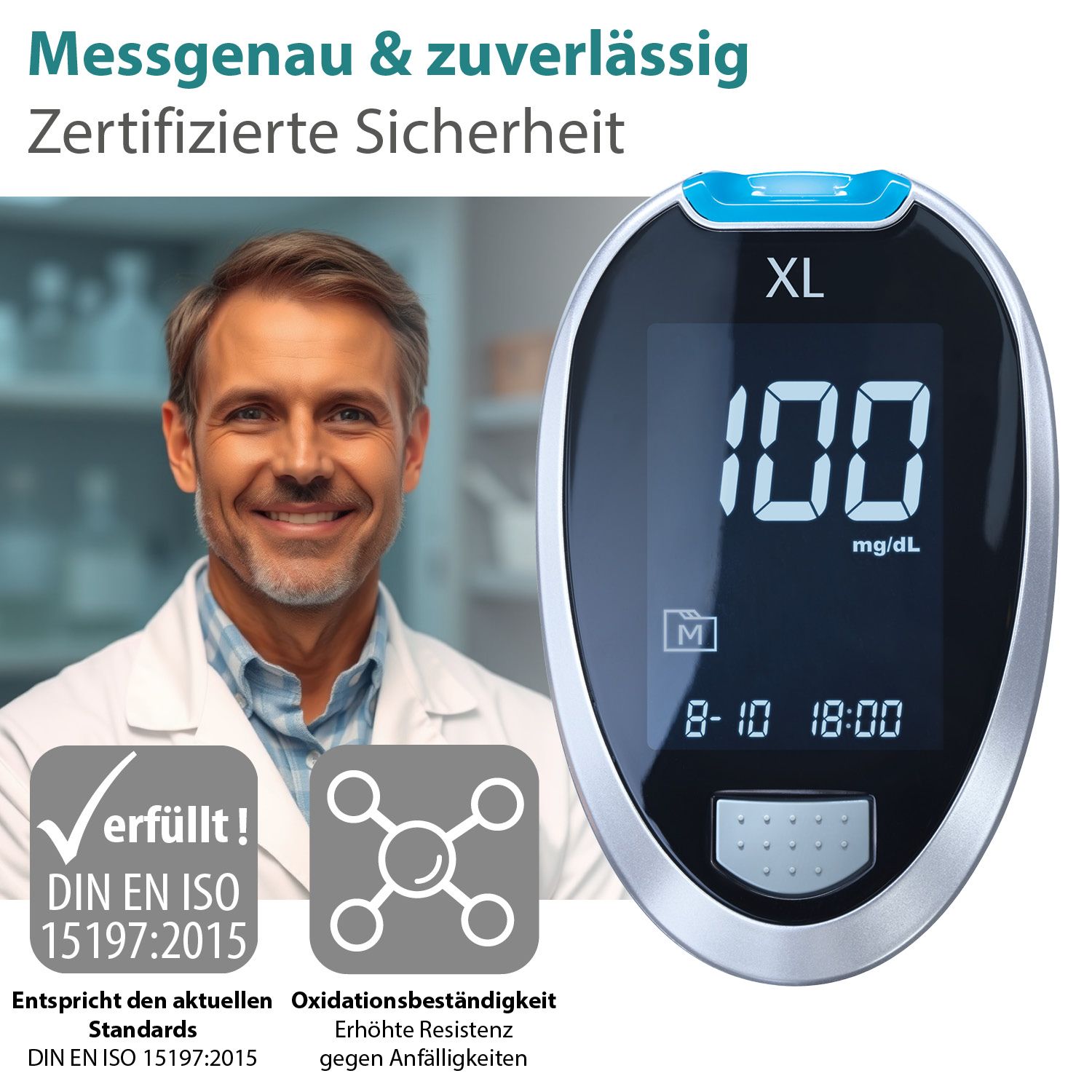 GlucoCheck XL Messgerät [mg/dl] zur Kontrolle des Blutzuckers bei Diabetes mell.