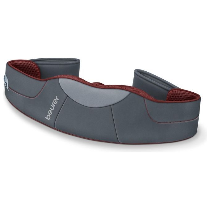 Das Beurer MG 151 Shiatsu 3D Massagegerät für Nacken, Rücken, Schultern und Beine. Es ist grau mit roten Akzenten und dem Markennamen "beurer" auf der Oberfläche. Das Gerät hat eine ergonomische Form, die sich an den Körper anpasst.