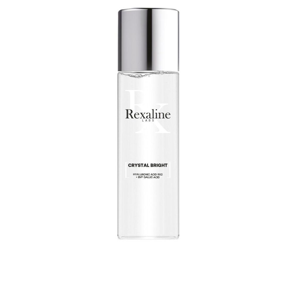 Zylindrische Flasche mit silbernem Deckel. Aufschrift: Rexaline Labs, Crystal Bright Lotion, Hyaluronsäure R2 + Hyaluronsäure.