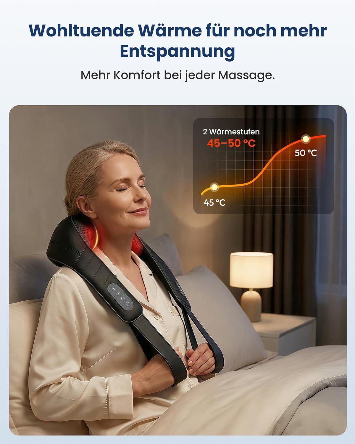 Geschenkverpackung eines Nacken- und Schultermassagegeräts mit roter Schleife.