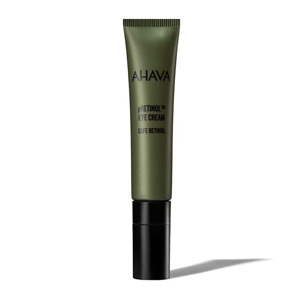 AHAVA Anti-Falten Augencreme in einer grünen Tube mit schwarzem Deckel.
