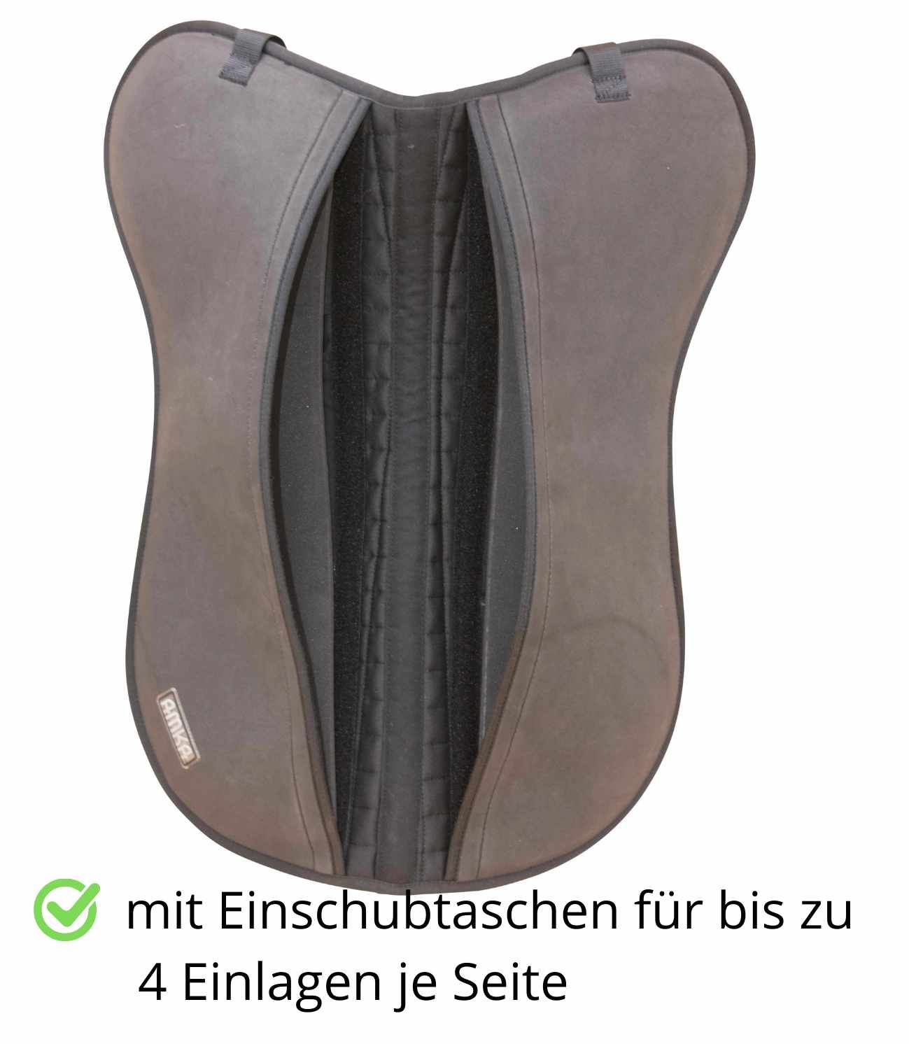 Sattelpad mit Einschubtaschen für bis zu 4 Einlagen je Seite.
