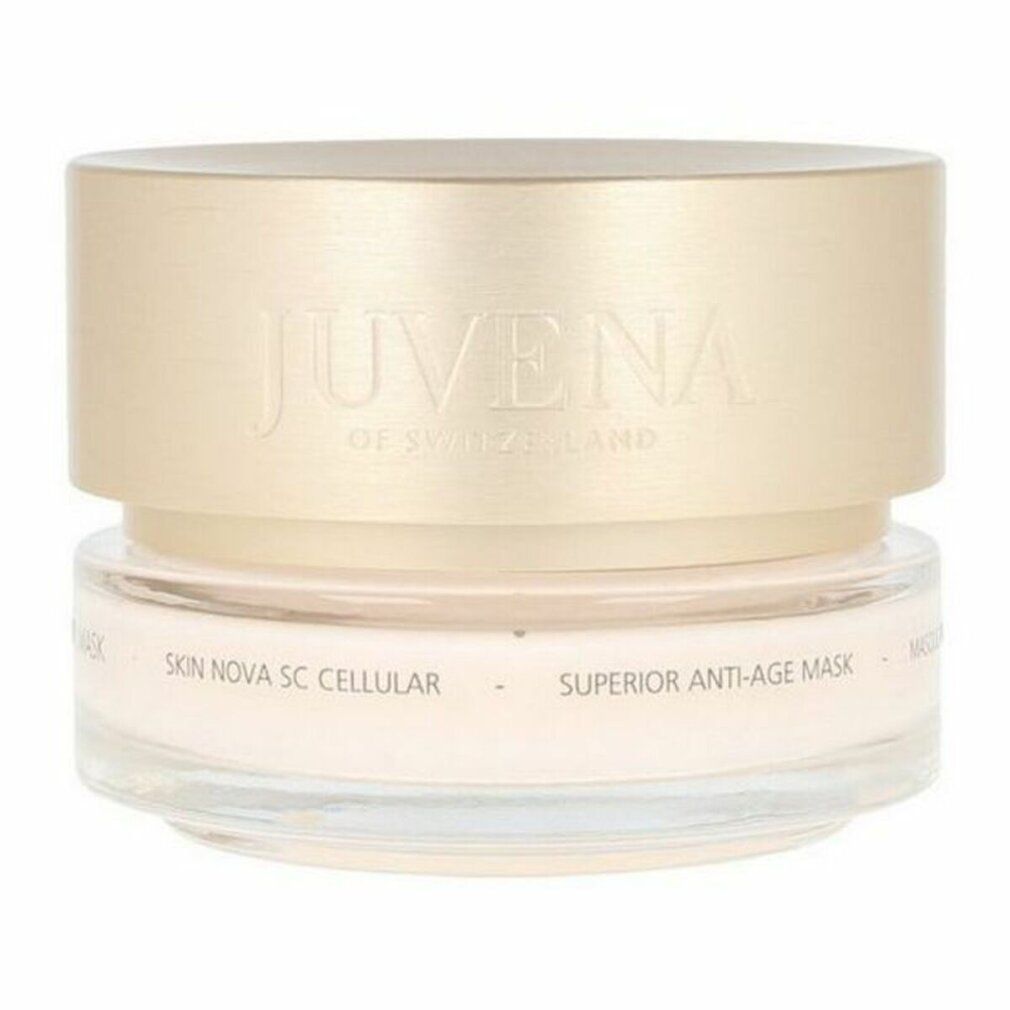 Behälter mit goldfarbenem Deckel. Aufschrift: Juvena of Switzerland. Produktname: Miracle Beauty Mask. Unterer Teil transparent.