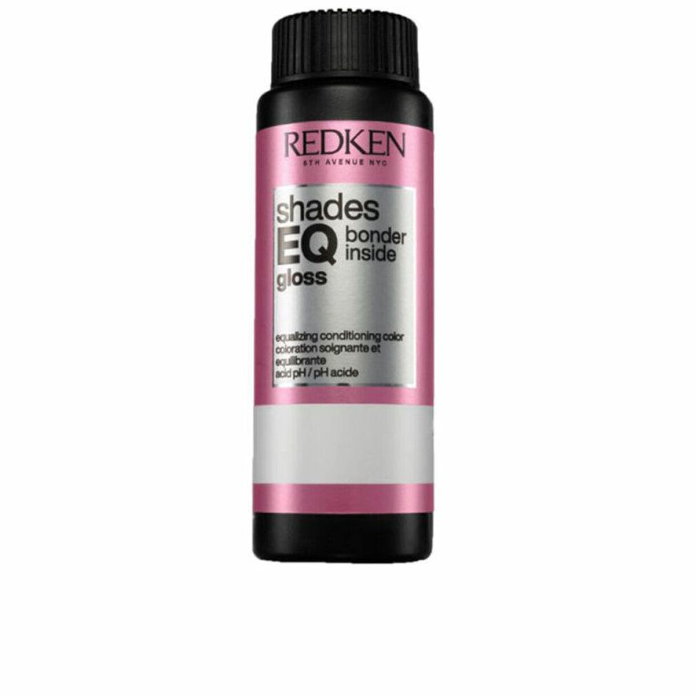 Flasche mit schwarzem Deckel und rosa Etikett. Aufschrift: REDKEN, shades EQ gloss bonder inside. Text: Equaling conditioning color.