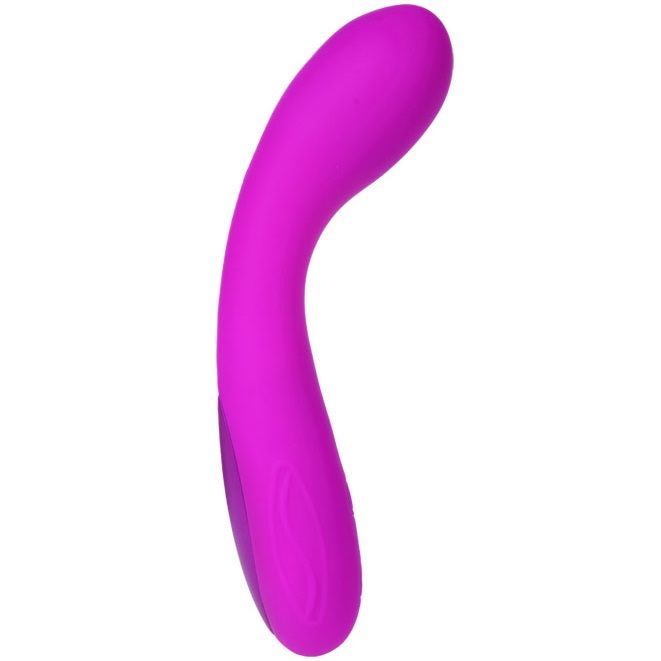 Lila Massager mit geschwungener Form. Ansicht von der Seite.