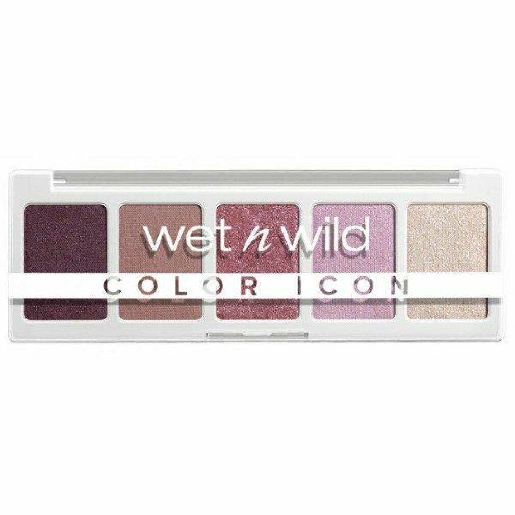 Lidschatten-Palette mit fünf Farbtönen. Weißes Gehäuse mit Produktnamen. Farbnuancen: Pflaume, Taupe, Rosa, Lavendel, Champagner.