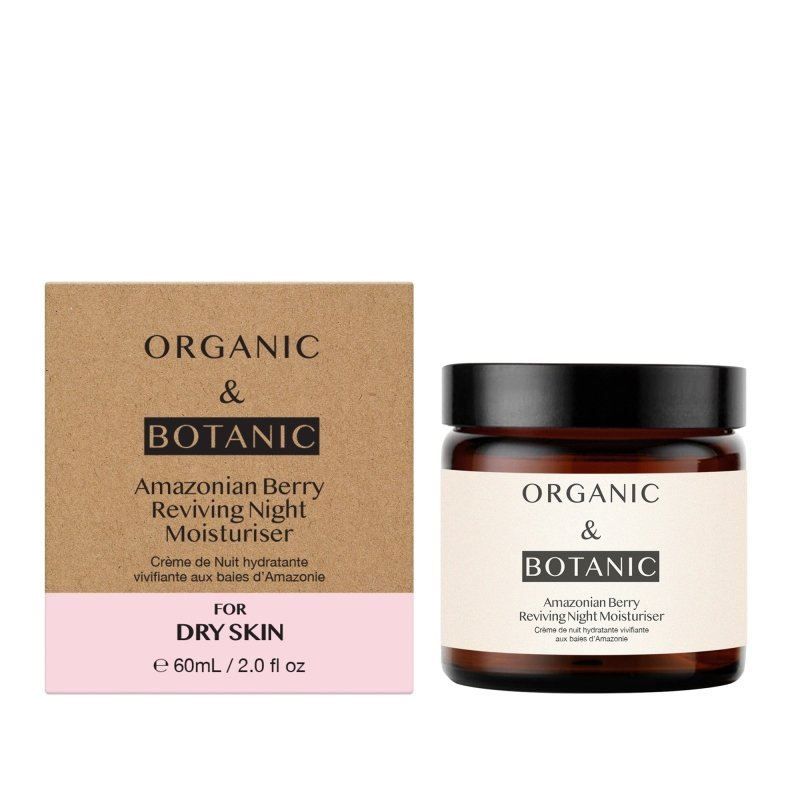 Organic & Botanic Nachtcreme mit Amazonasbeerenextrakt und Umverpackung.