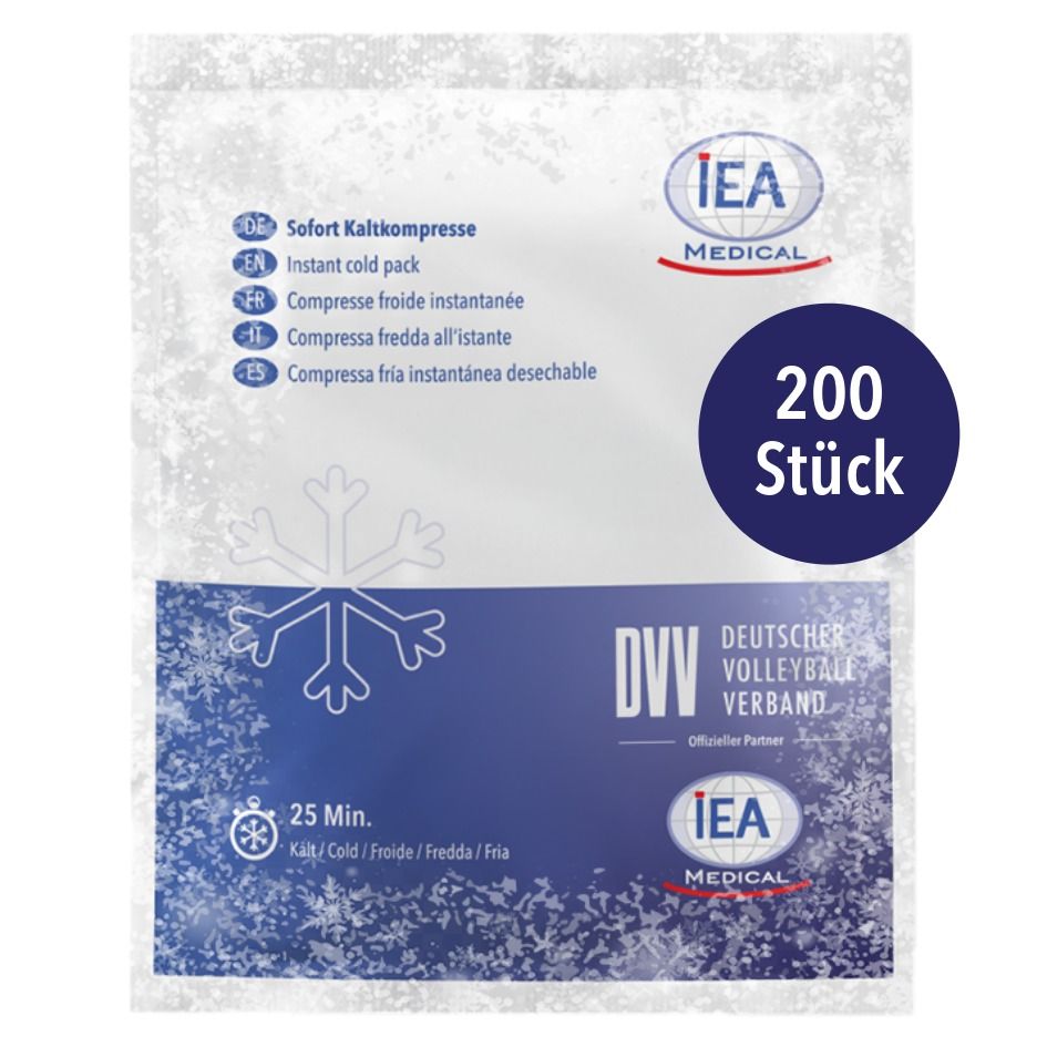 IEA Medical Sofort-Kälte-Kompresse, 200 Stück, mit DVV Logo.
