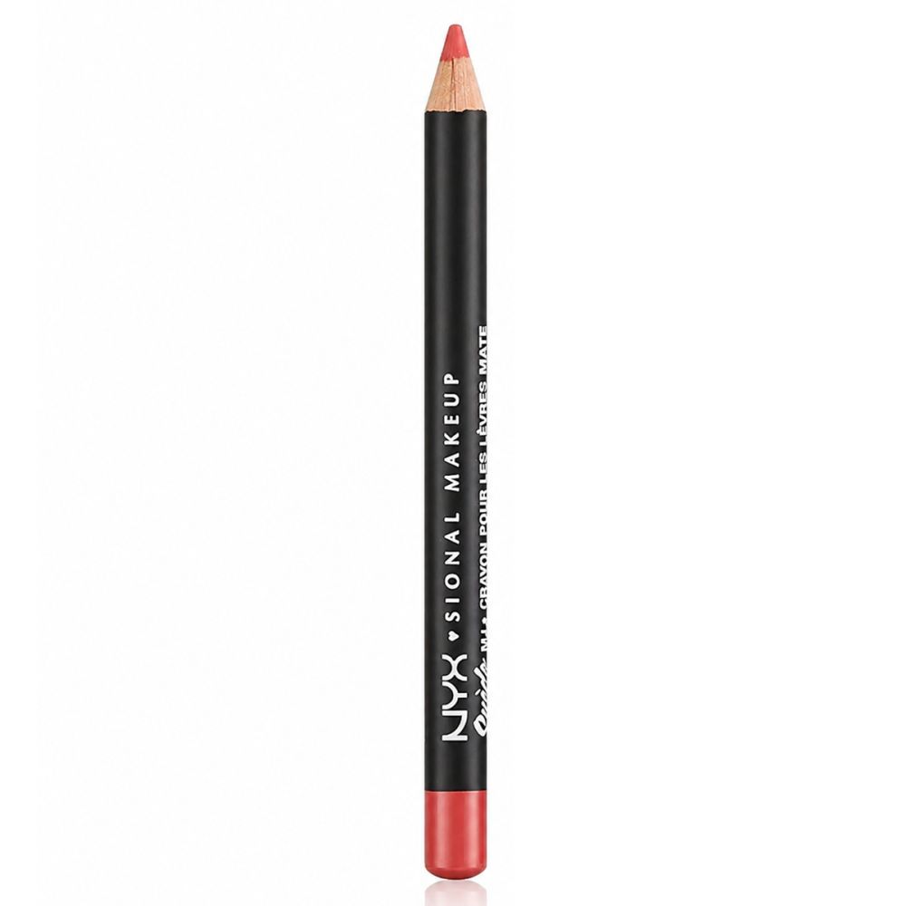 NYX Matt Lipliner in Koralle. Schwarzer Stift mit silberner Schrift und roter Spitze.